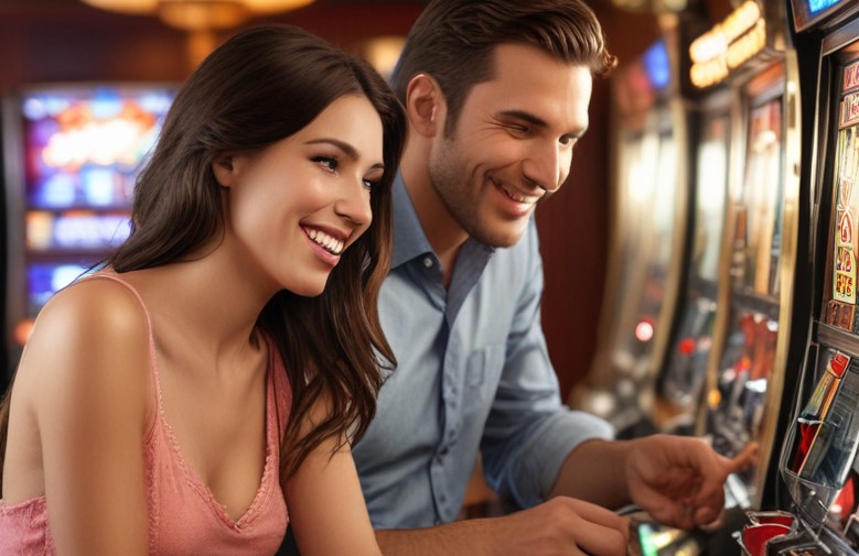 couple playing slot games