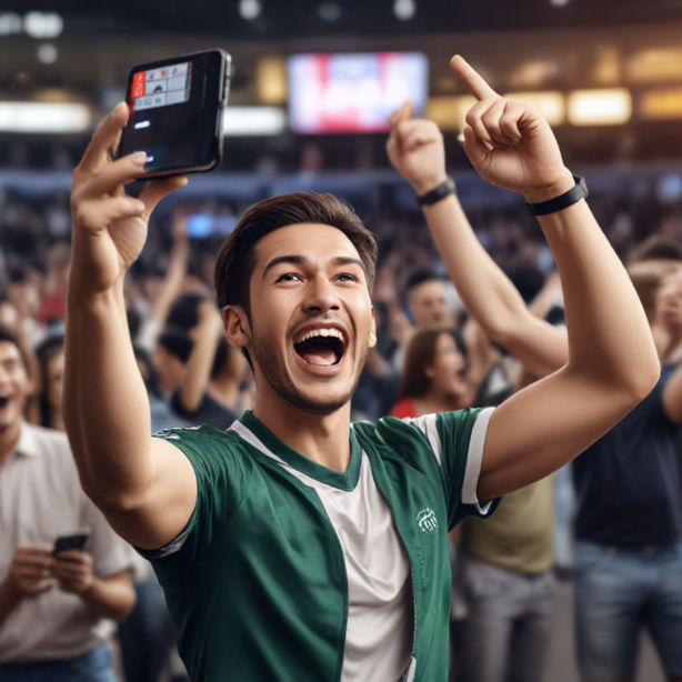 A sports fan cheers in front of a smartphone, winning a bet on Laris88’s mobile platform.