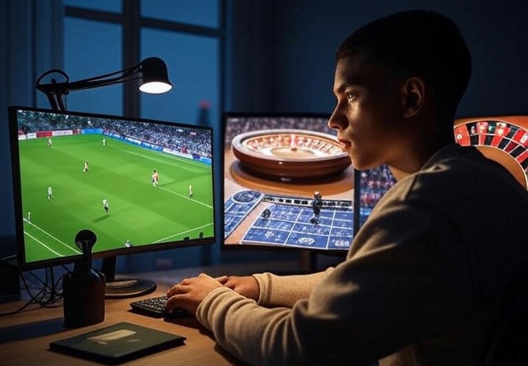 live soccer match and a roulette wheel