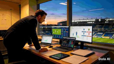 Sports analyst examining player statistics, injury information, and team performance charts before a major sporting event